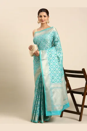 swatika Woven Design Zari Silk Blend Banarasi Saree