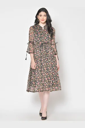 Cation Women Black & Pink Floral Printed Shirt Dress