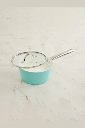 Home Centre Teal Blue & Silver-Toned Milk Pan With Glass Lid