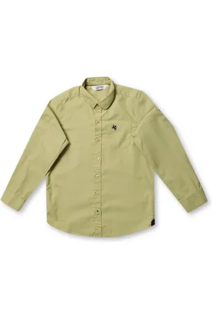 CANTABIL Boys Green Solid Cotton Casual Shirt