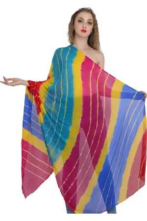 Exotic India Lemon Chrome Tie-dye Printed Chiffon Jodhpuri Dupatta