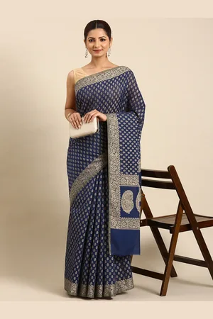 swatika Woven Design Zari Silk Blend Banarasi Saree