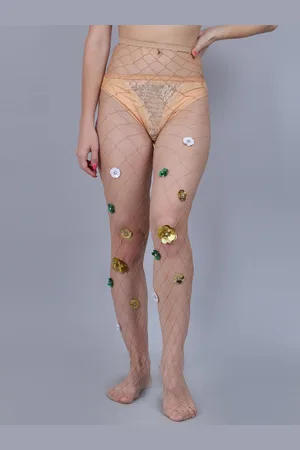Color Style Self Design Stretchable Rinstone Stockings