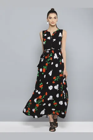 Harpa Women Black Floral Print Maxi Dress
