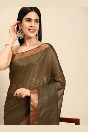 swatika Green & Yellow Woven Design Silk Blend Handloom Bhagalpuri Saree