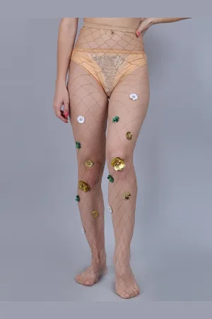 Color Style Self Design Stretchable Rinstone Stockings