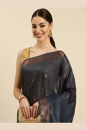 swatika Zari Silk Blend Muga Saree
