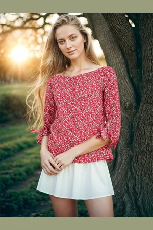 Rare Fashion Red Boat Neck Floral Print Regular Top