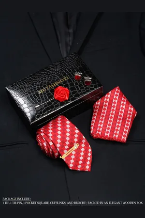 MUTAQINOTI Men Checked Silk Formal Accessory Gift Set