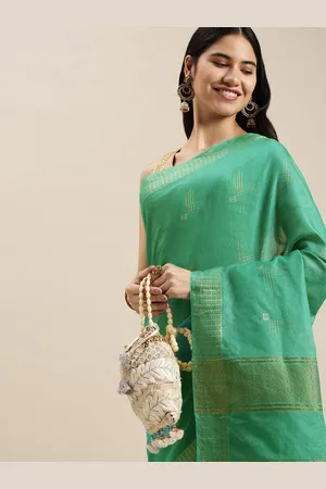 swatika Sea Green Woven Design Bhagalpuri Saree with Unstitched Blouse Piece