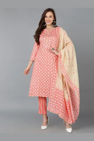 Ahika Ethnic Motif Printed Gotta Patti Pure Cotton Kurta With Trousers & Dupatta