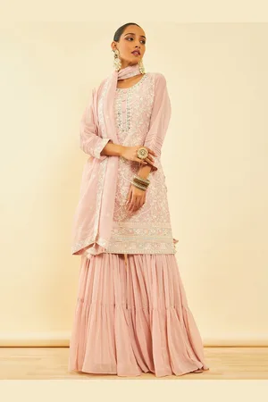 Soch Floral Embroidered Round Neck Three-Quarter Sleeves Thread Work Kurta Set