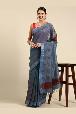 swatika Blue Woven Design Silk Blend Bhagalpuri Saree