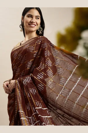 swatika Brown Woven Design Bhagalpuri Saree with Unstitched Blouse Piece