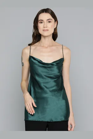 Scouph Women Solid Cowl Neck Satin Longline Top