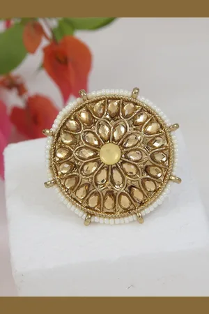 I Jewels Gold-Toned & White Kundan-Studded Gold-Plated Finger Ring