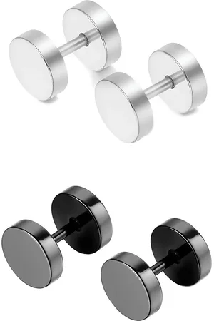 KARISHMA KREATIONS Unisex Set of 2 Silver-Plated Stainless Steel Studs Earrings