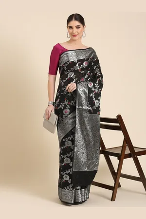 swatika Woven Design Silk Blend Handloom Banarasi Saree
