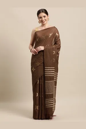 swatika Brown & Gold-Toned Ethnic Motifs Zari Silk Blend Muga Saree
