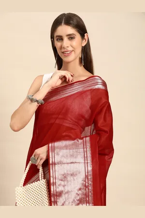 swatika Red & Red Woven Design Silk Blend Handloom Bhagalpuri Saree