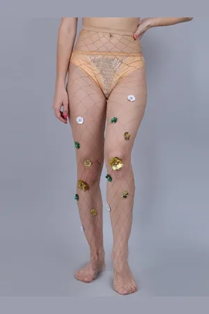 Color Style Self Design Stretchable Rinstone Stockings