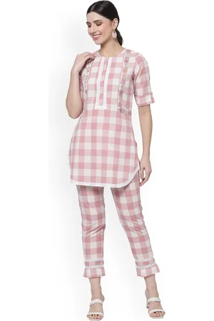 Kalini Ruhafza Gingham Checked Pure Cotton Top With Trousers