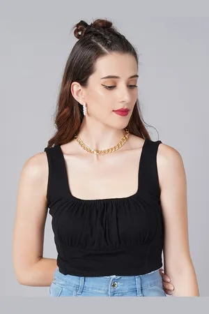 Cation Black Cotton Fitted Crop Top