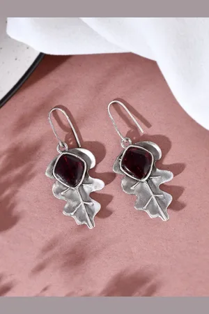 Dastoor Silver-Plated Contemporary Oxidised Drop Earrings