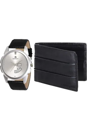 MARKQUES Men Black Solid Leather Accessory Gift Set