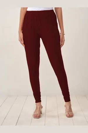 Lyra Women Maroon Solid Churidar-Length Leggings