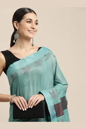 swatika Blue & Black Geometric Woven Design Bhagalpuri Saree