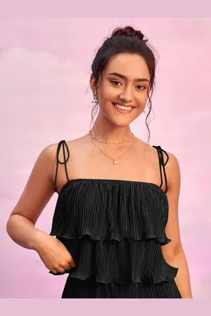 ATRAENTA Layered Shoulder Straps Satin Top