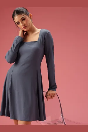 DressBerry Long Sleeves Ribbed A-Line Dress