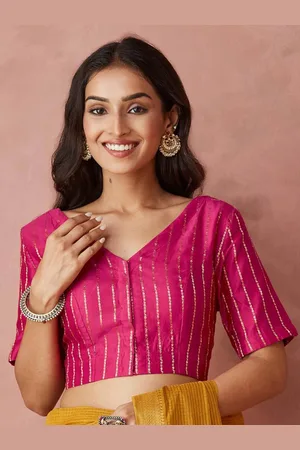 Fabindia Woven Design V Neck Readymade Saree Blouse