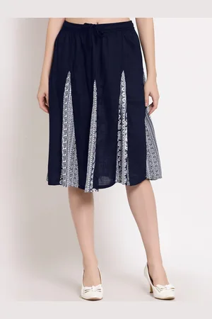 PATRORNA Women Navy Blue Printed Flared Skirt