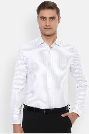 Louis Philippe Men White Regular Fit Striped Cotton Formal Shirt