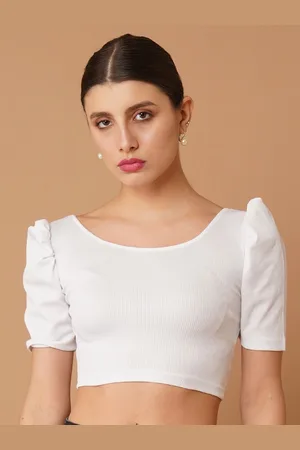 Chemistry Puff Sleeve Crepe Crop Top