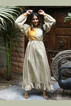 Exotic India Tofu Assorted Vintage Pure Silk Victorian Date Dress