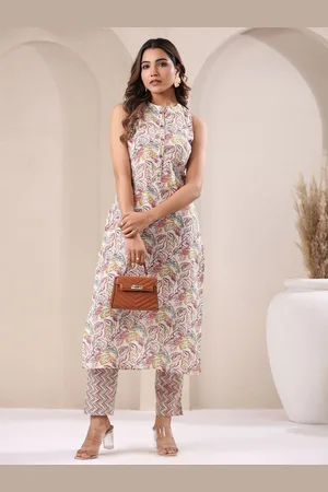 Janasya Women Floral Printed Regular Pure Cotton Kurta with Trousers