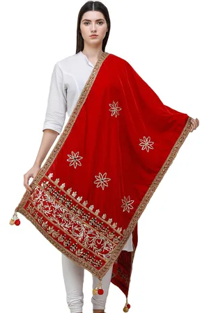 Exotic India Velvet Dupatta Embellished with Gota Patches on Border and Mirrors