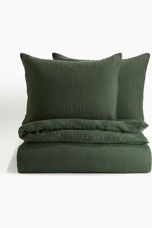 H&M Green Muslin Pure Cotton Double/King Duvet Cover Set