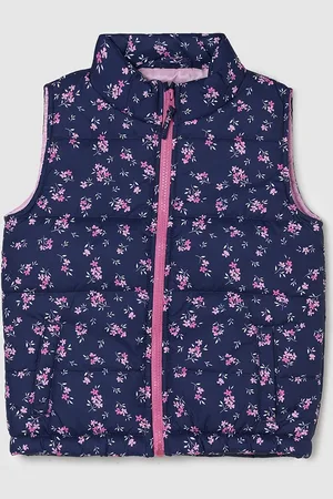 Max Collection Girls Floral Printed Mock Collar Sleeveless Puffer Jacket