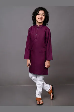 VESHAM Boys Burgundy Pleated Kurta with Pyjamas