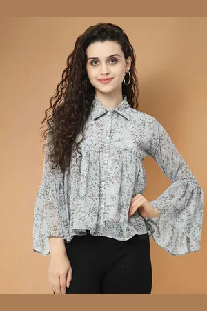 Moda Rapido Floral Print Mandarin Collar Top