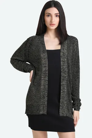 Kazo Women Black Self Designed Open Front Shrug