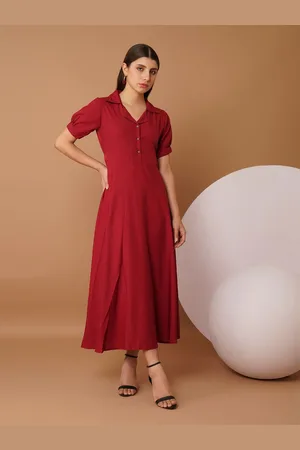 Chemistry Women Shirt Collar Puff Sleeves Fit & Flare Midi Dress