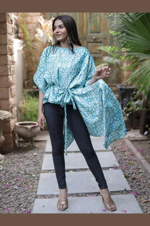 Exotic India Assorted Vintage Pure Silk Sky Drape Top