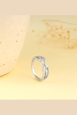 GIVA 925 Sterling Silver Rhodium-Plated Stone Studded Finger Ring