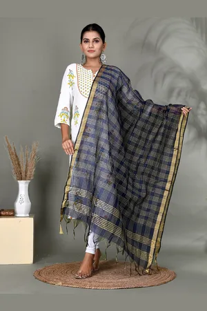 Kesarya Checked Organza Dupatta with Zari