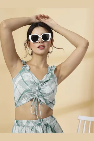 DressBerry Floral Print Sweetheart Neck Crepe Crop Top